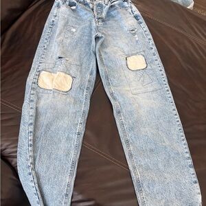Light Wash Distressed Patch Denim Jeans size 4